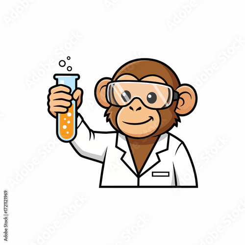 Vector of monkey scientist in lab coat holding bubbling test tube