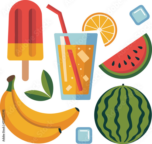 Refreshing summer fruits and drinks collection