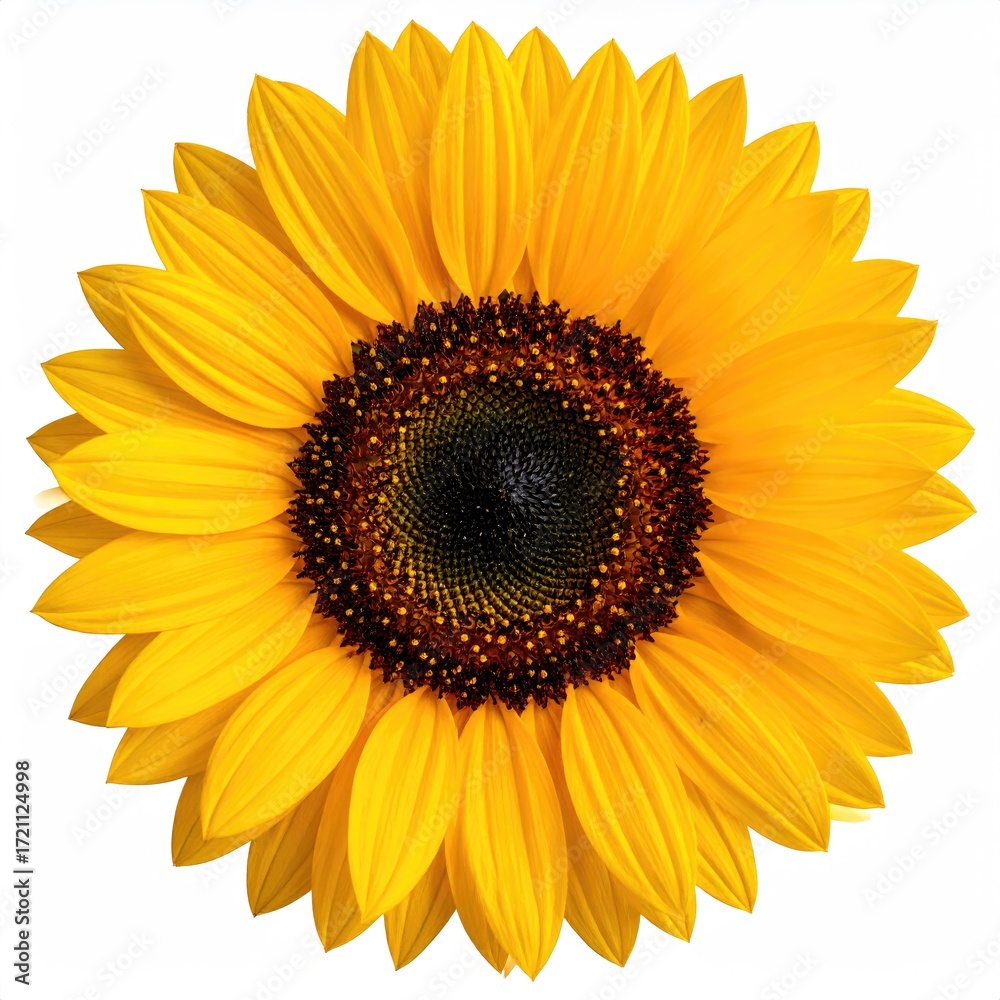 Fototapeta premium Vibrant yellow sunflower, isolated on white