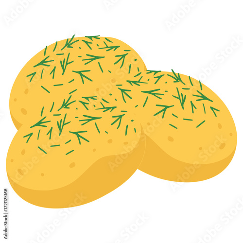 färskpotatis med dill Swedish side dish flat color vector illustration template design