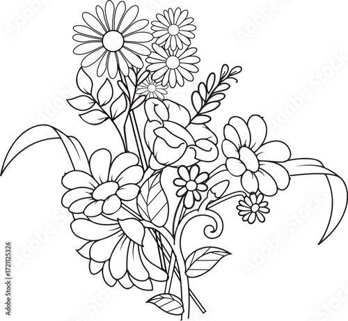 coloring pages, color page, flower, vector, floral, nature, leaf, plant, illustration, spring, art, design, drawing, flowers, decoration, summer, blossom, pattern, bouquet, garden, beauty, branch, pet