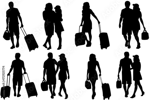 traveling tourist male and female activity isolated on white background png, ai generated