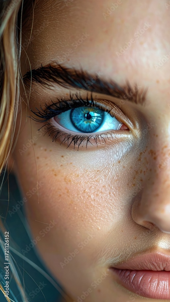 Fototapeta premium Closeup Vibrant Blue Eye with Glitter Makeup