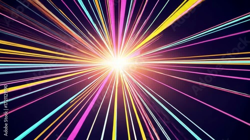 Colorful Light Burst with Radiating Neon Lines Creating Abstract Energy Background