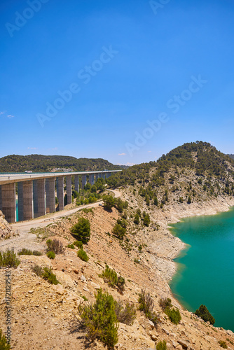 View from above of a reservoir with turquoise water