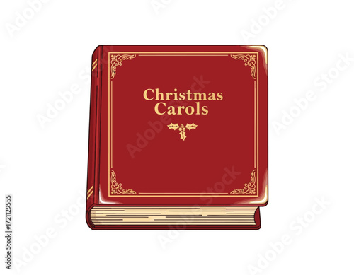 Beautiful Red Christmas Carols Book Illustration, Perfect for Holiday Designs, Festive Greetings, and Seasonal Decor