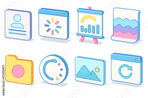 Data analytics 3d icon set. business, statistics, presentation icons collection