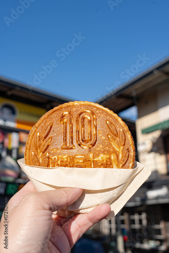 the famous ten yen cheese pancake in Yufu