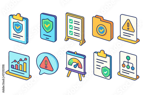 Business, analytics flat icon set. security, report, checklist flat icons collection