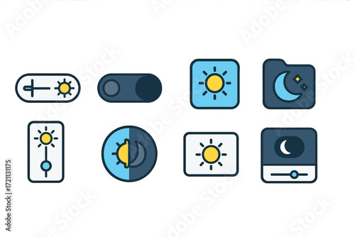 Weather, day and night filled icon set. climate, sun, moon, temperature icons collection.