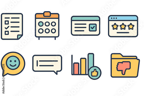 Business management linear icon set. tasks, reports, planning outline icons collection
