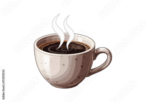 Aromatic Hot Coffee in a Speckled Mug Vector Illustration