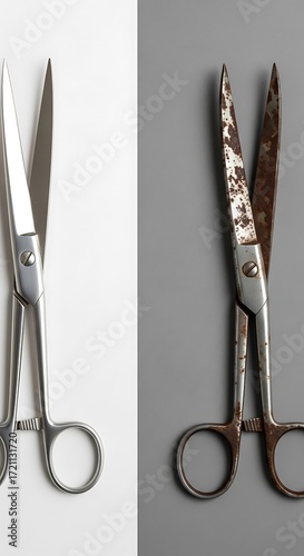 Rusty Scissors Compared to Clean Scissors.