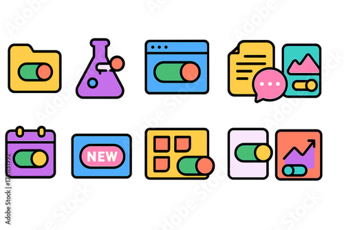 Business and technology outline icon set. office, digital tools outline collection