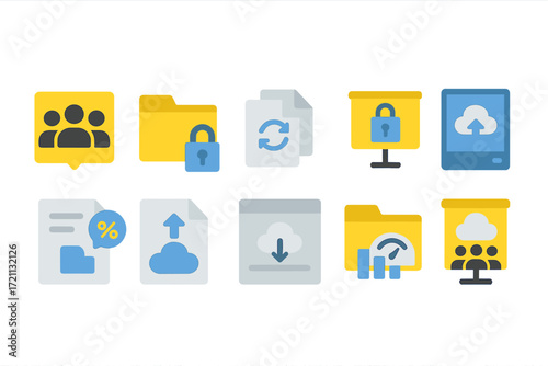 Security and data filled icon set. backup, privacy, technology symbols collection.