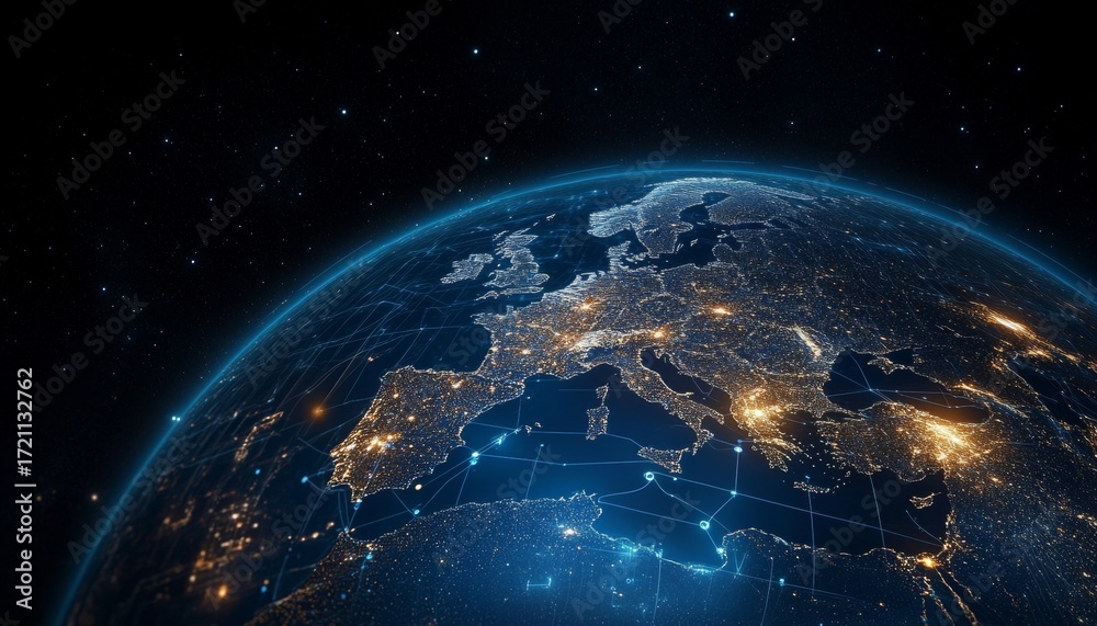 Obraz premium Illuminated Earth Globe with Digital Connections Showcasing Worldwide Network Integration Concept