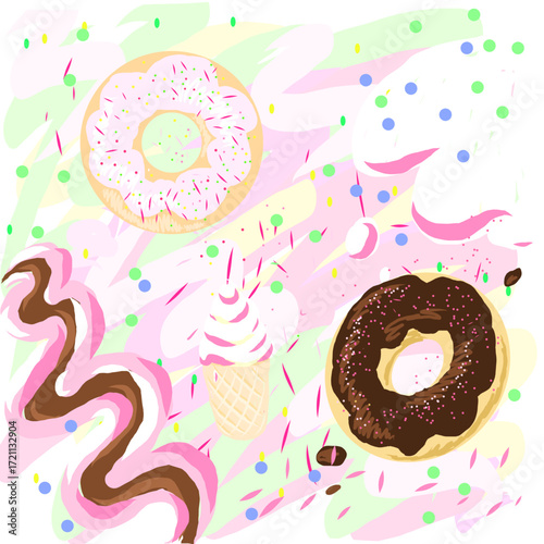 seamless pattern with donuts candy ice cream sugar pink svg vector 