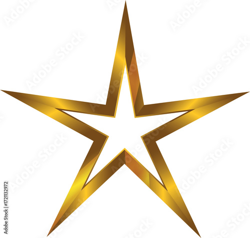 Gold star. Golden gradient vector star isolated on white background, shiny metallic five-pointed award symbol, luxury glossy gold star icon illustration
