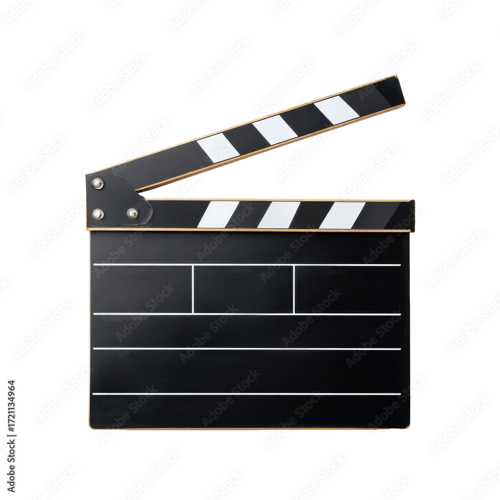 Fototapeta premium Movie clapperboard for film production and creative storytelling on a transparent background, cut out