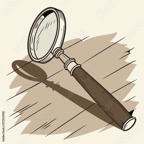 A detailed illustration of a magnifying glass and its cast shadow
