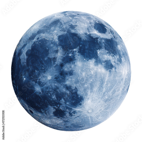 Bright full moon lights up the nighttime sky on a transparent background, cut out