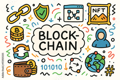 Blockchain, cryptocurrency flat icon set. digital currency, transactions flat icons collection