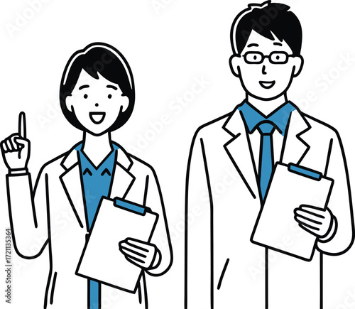 Smiling Male and Female Doctors with Clipboards