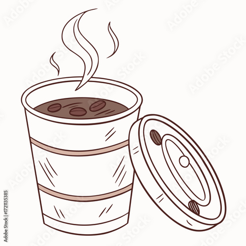 A simple drawing of a hot coffee in a takeaway cup and lid