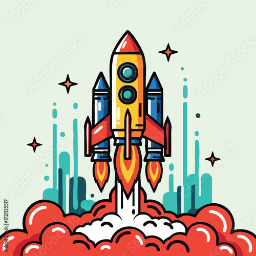 Rocket Launching into Space with Stars and Smoke 1.