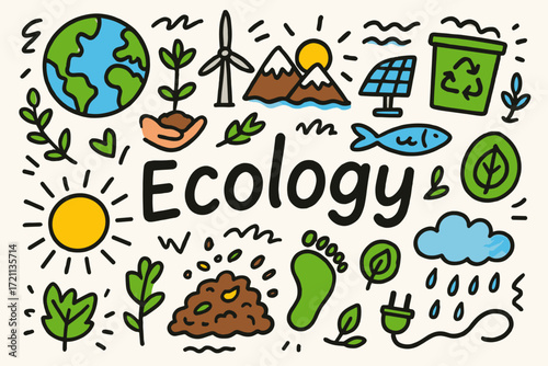 Ecology, nature linear icon set. environment, green energy, sustainability symbols.