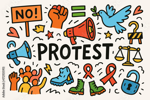 Activism and protest icon set. outline icons for social justice and equality themes.