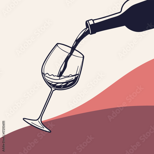 A simple illustration depicting red wine being poured into a glass