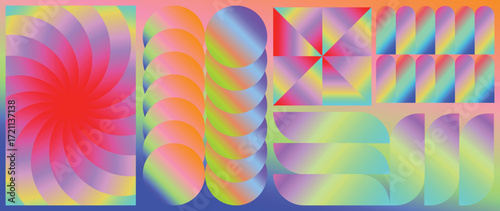 Modern futuristic gradient background vector set.Cover template with vibrant geometric in different shape. Ideal design for social media, cover, banner, wallpaper, promotion, ads.