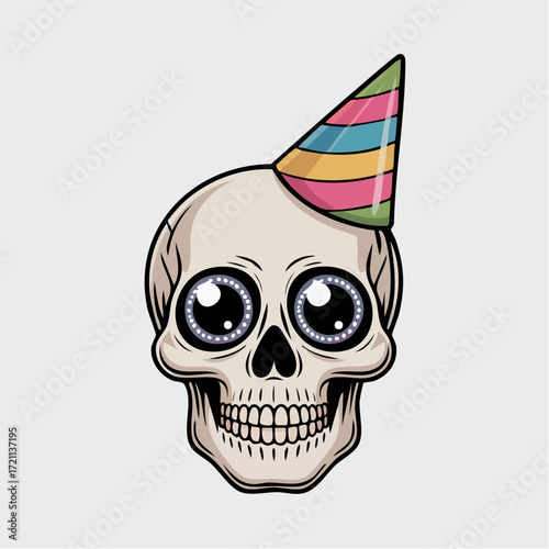 Cartoon Skull with Party Hat and Glowing Blue Eyes One with Blue Ring.