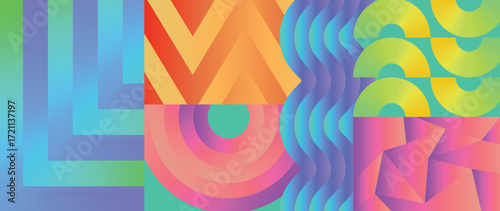 Modern futuristic gradient background vector set.Cover template with vibrant geometric in different shape. Ideal design for social media, cover, banner, wallpaper, promotion, ads.