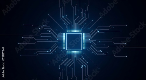 Central Microprocessor Concept with Glowing Wiring