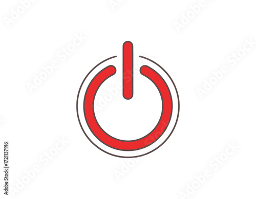 A minimalist red power symbol with a dark outline, isolated on white. This clean vector graphic represents start, stop, energy, and on-off functionality