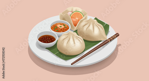 Delectable Dumplings A Culinary Delight on White Plate with Chopsticks