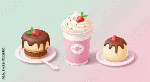 Sweet Treats Delicious Cakes and Creamy Drink