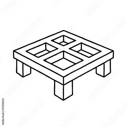 Grillage foundation structure in black and white line art style