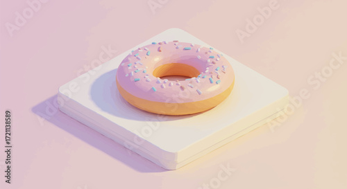 Delicious Pink Iced Donut on a White Square Plinth A Sweet Treat for Everyone