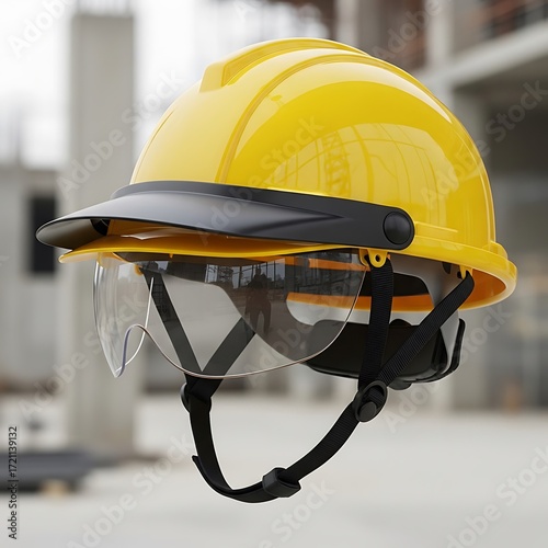 Yellow Safety Helmet with Face Shield.