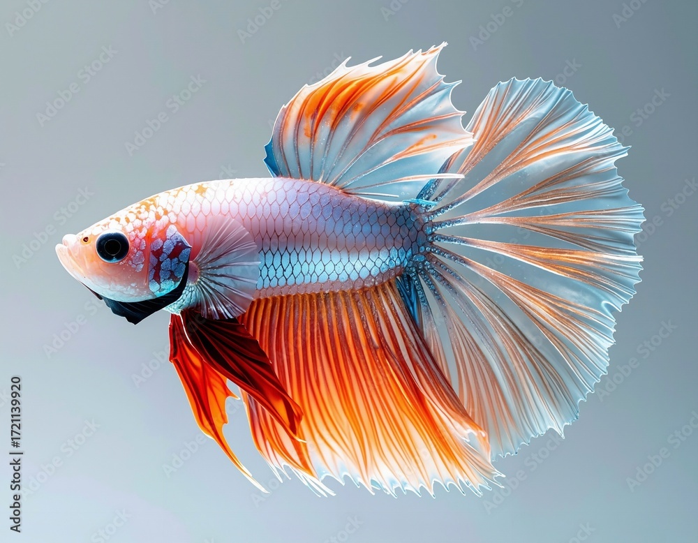 Fototapeta premium Stunning Blue Betta Fish With Large Fins in Motion for Aquarium and Pet Projects