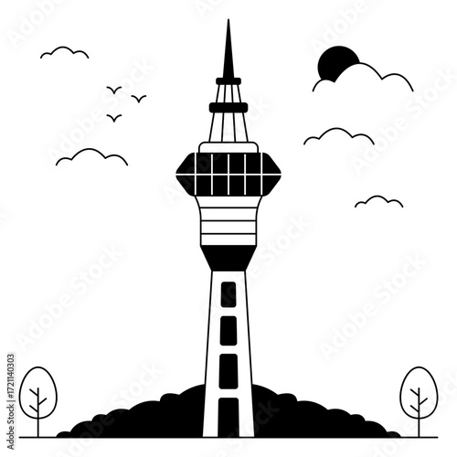 A solid  design icon of sky tower