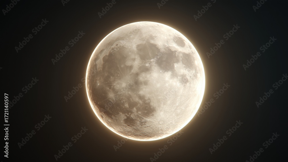 Obraz premium 満月が輝く夜空の美しい光景。宇宙や天体関連の資料や背景に最適な月の写真。