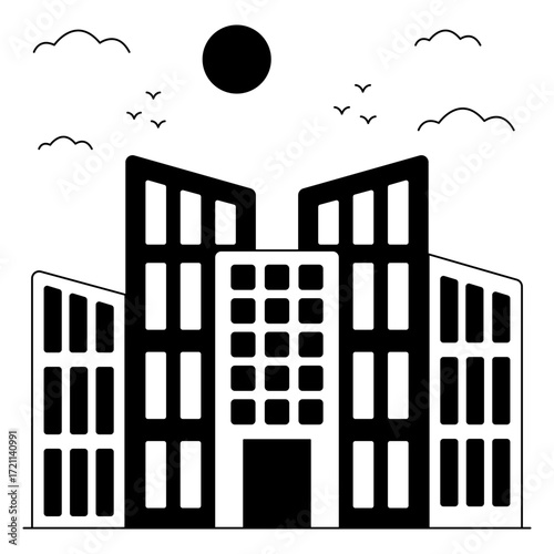 A trendy design icon of commercial building