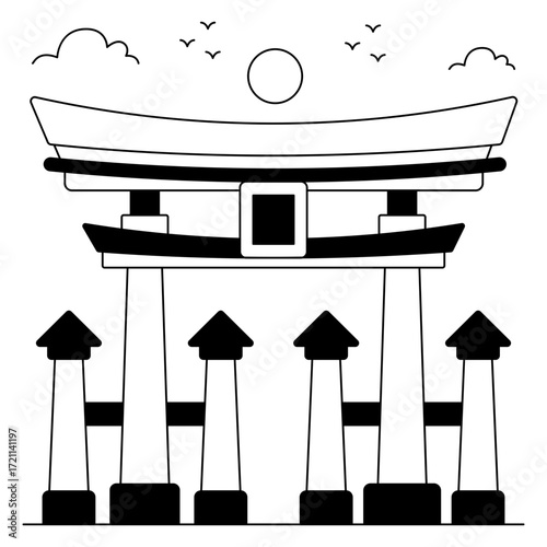 A trendy design icon of itsukushima shrine