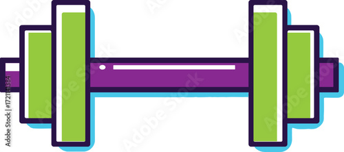 Vector illustration green and purple dumbbell isolated on white background for fitness and exercise.