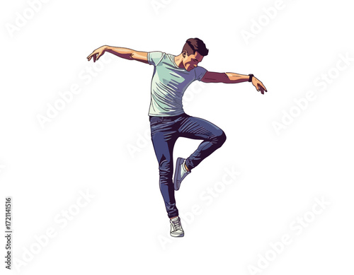 Dynamic illustration of a dancing man in mid-air, showcasing energy and movement, perfect for design projects