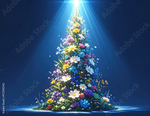 Floral Christmas tree, vibrant colors